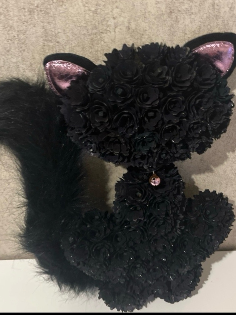 Black Cat Artificial Rose Bear Cat Decor with Furry Tail